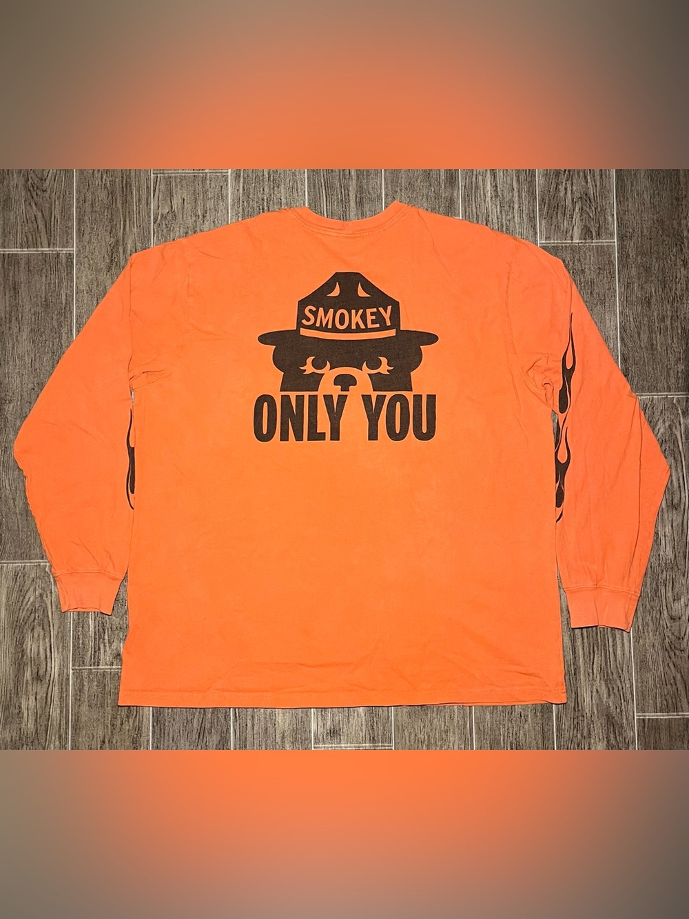 CC Filson Smokey Bear Only You Long Sleeve T-Shirt Orange Flames Mens 3XL